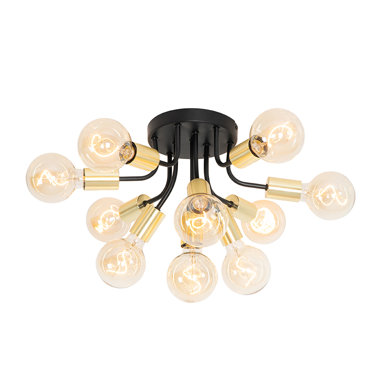 QAZQA Moderne plafondlamp met goud 10-lichts - Juul - Zwart