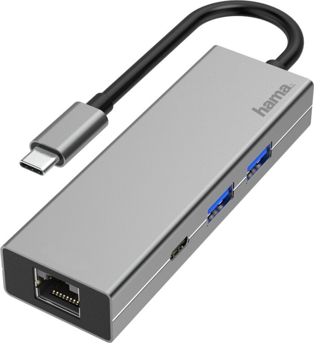 Hama 200108 USB-C-Multihub 4p, LAN - Grijs