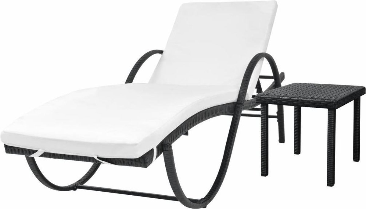 Vidaxl Ligbed Met Kussen En Tafel Poly Rattan - Negro