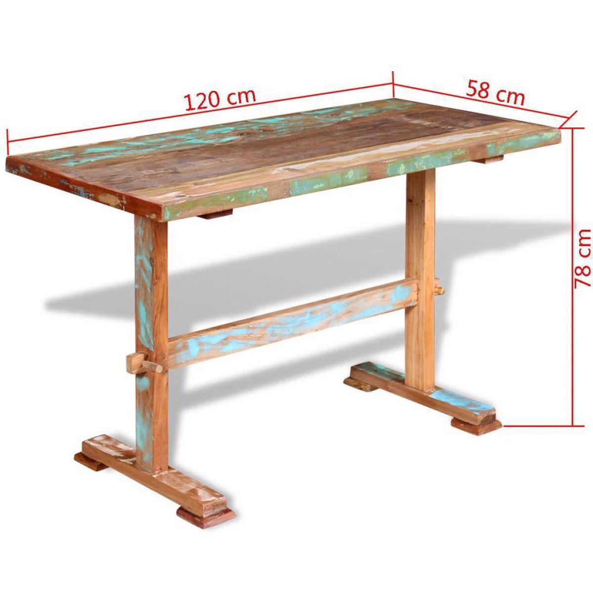 Vidaxl Eettafel Op Voet 120x58x78 Cm Massief Gerecycled Hout - Bruin