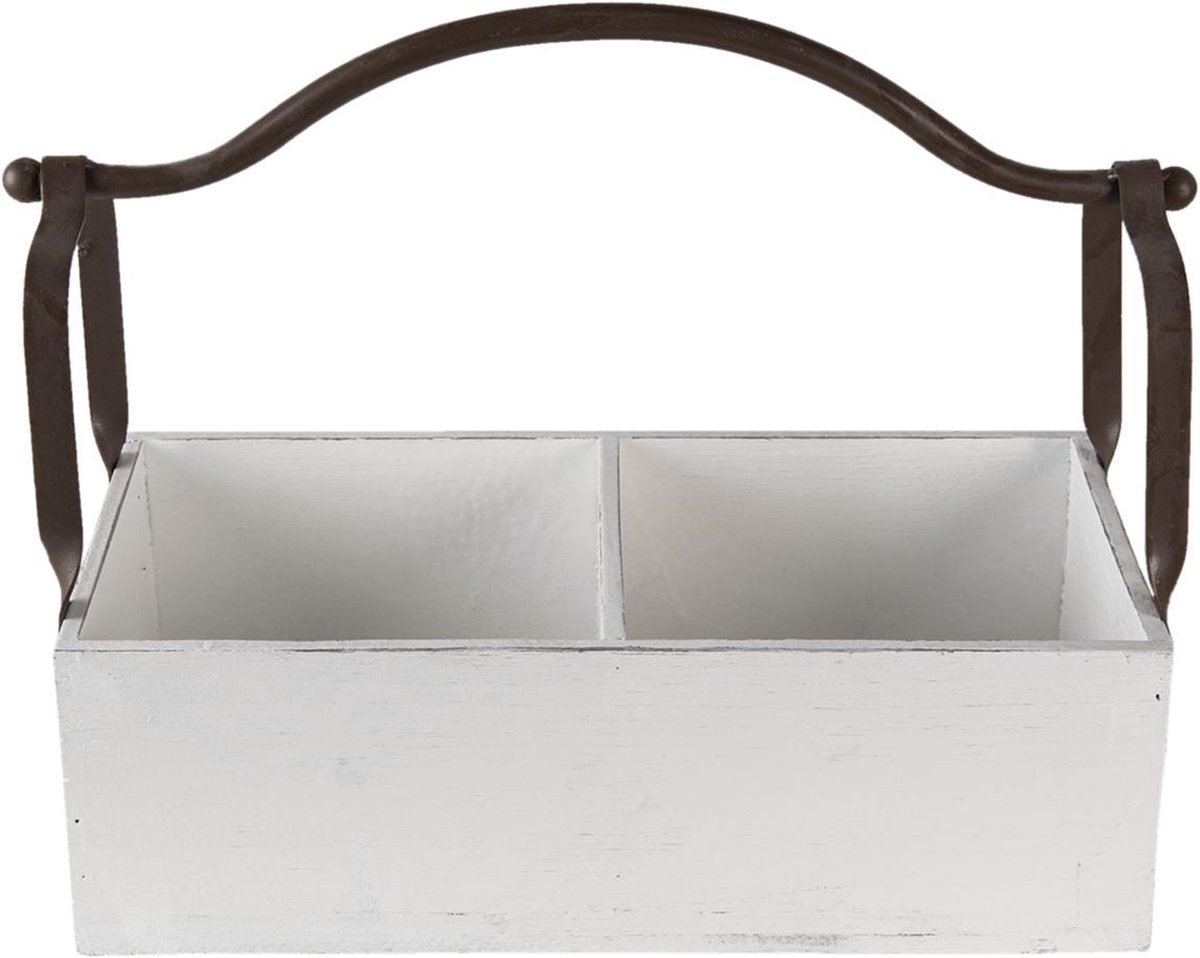 Clayre & Eef Opbergmand 41*19*29 Cm Hout/ Metaal Mand Mand - Wit