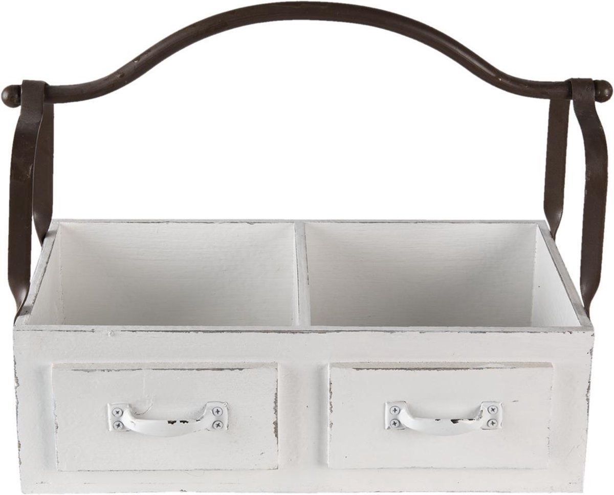 Clayre & Eef Opbergmand 41*19*29 Cm Hout/ Metaal Mand Mand - Wit
