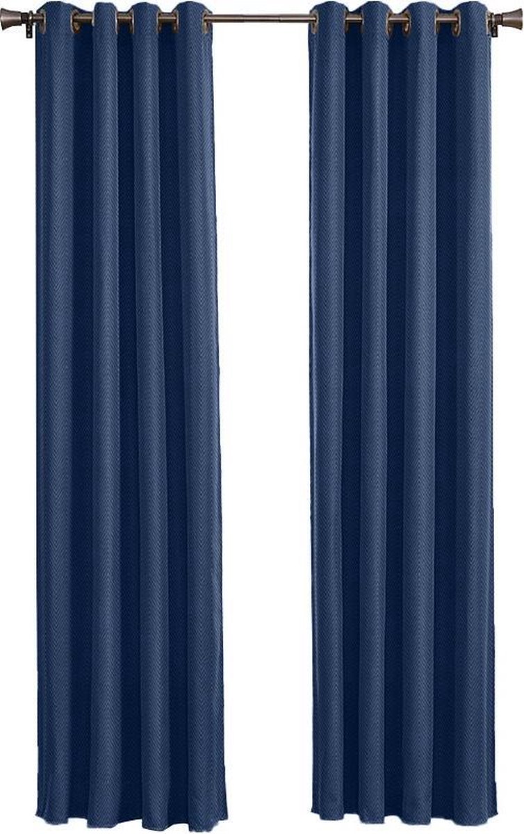 Larson Blackout Verduisterend Gordijn - -Ringen-marine Blue-300x250 Cm - Blauw