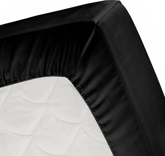 Cinderella Satijn Split-topper Hoeslaken - 100% Katoen-satijn - Lits-jumeaux (180x220 Cm) - Black - Zwart