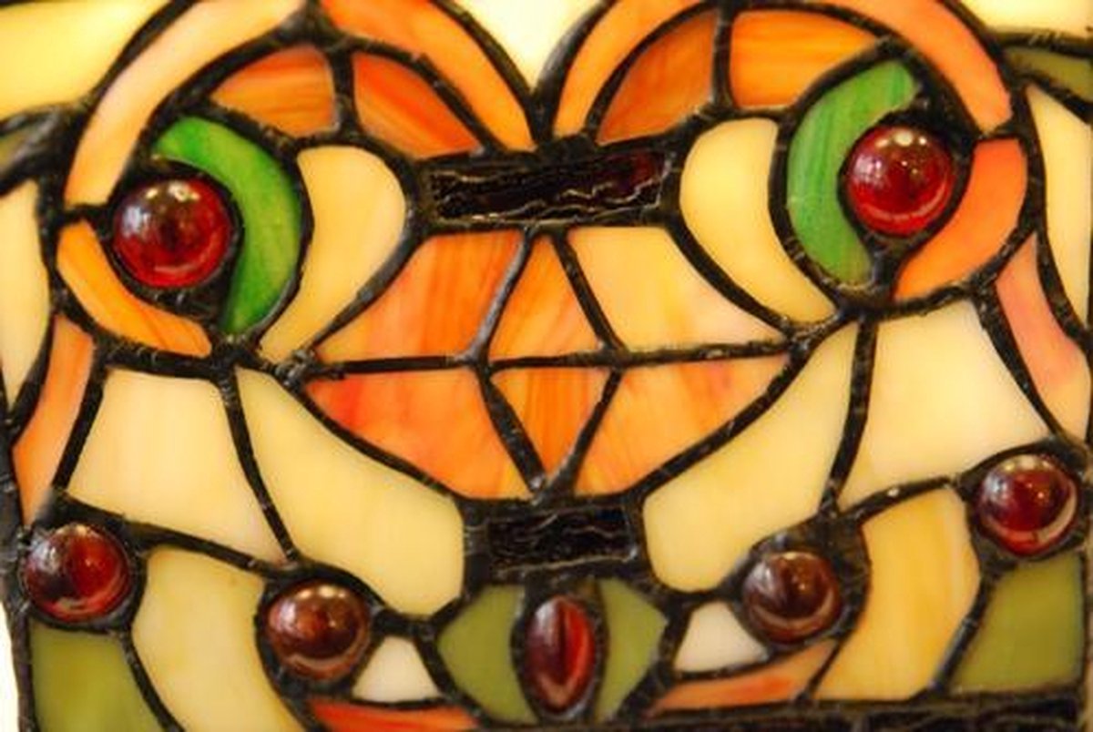 Clayre & Eef Tiffany Vloerlamp Uit De Odessa Serie -, Wit, Rood, Blauw - Ijzer, Glas - Bruin