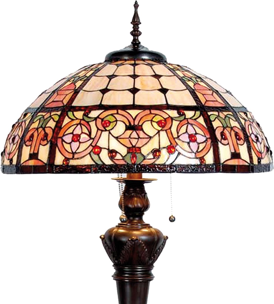 Clayre & Eef Tiffany Vloerlamp Uit De Odessa Serie -, Wit, Rood, Blauw - Ijzer, Glas - Bruin