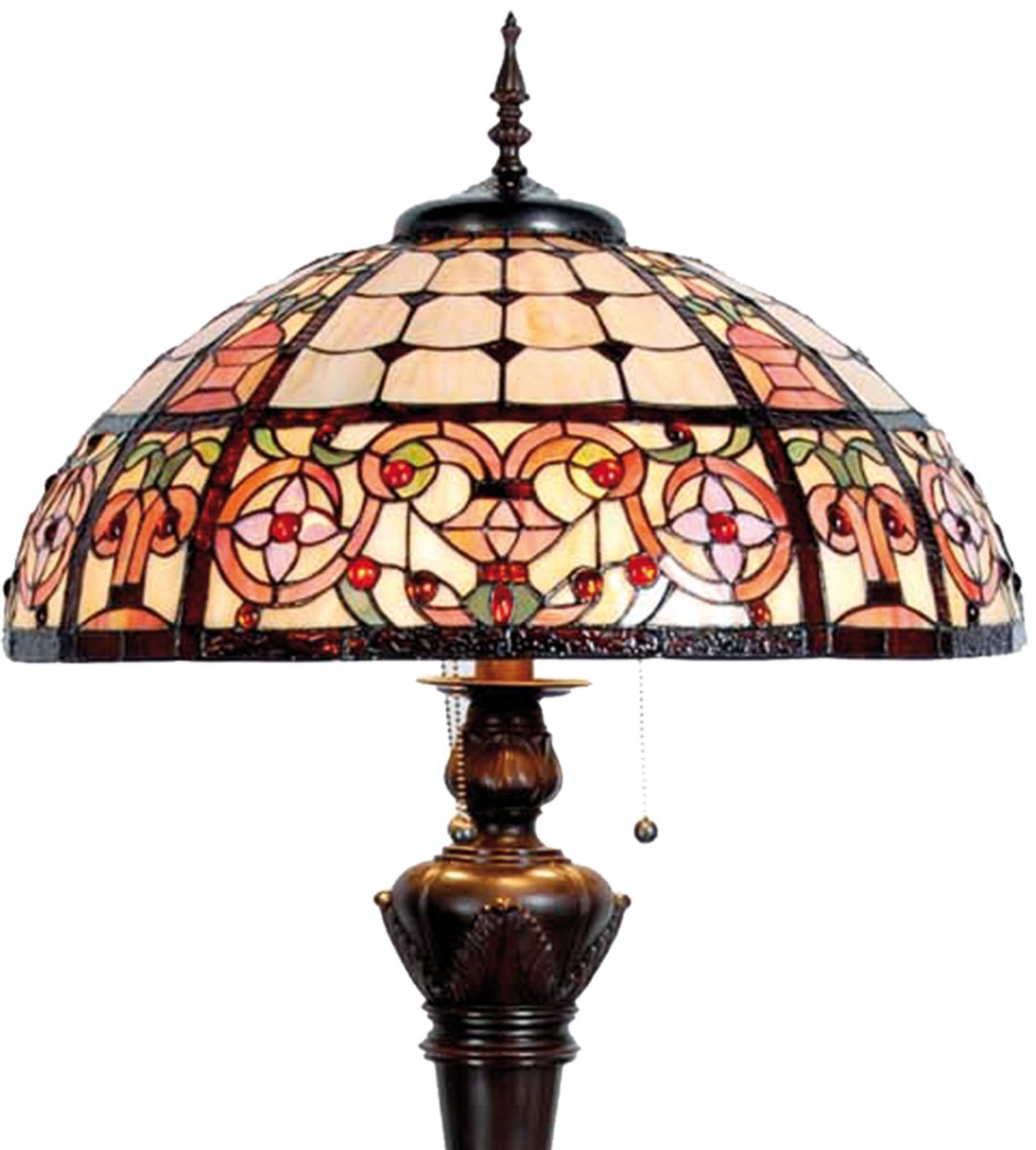 Clayre & Eef Tiffany Vloerlamp Uit De Odessa Serie -, Wit, Rood, Blauw - Ijzer, Glas - Bruin