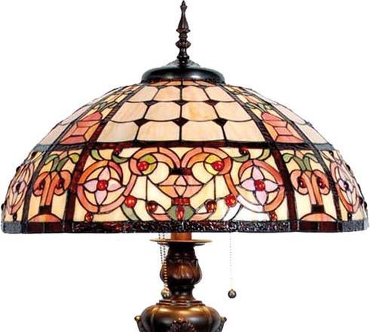 Clayre & Eef Tiffany Vloerlamp Uit De Odessa Serie -, Wit, Rood, Blauw - Ijzer, Glas - Bruin