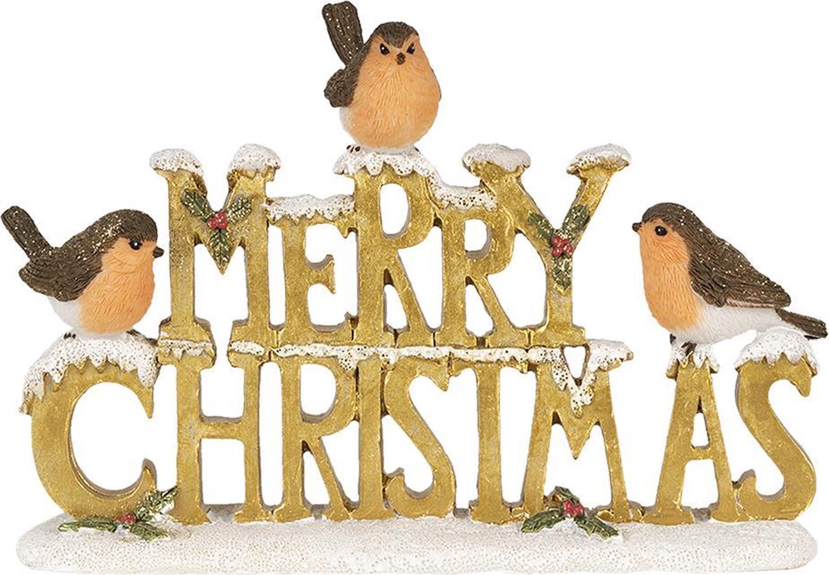 Clayre & Eef Decoratie 21*4*13 Cmkleurig Polyresin Vogels Merry - Goud