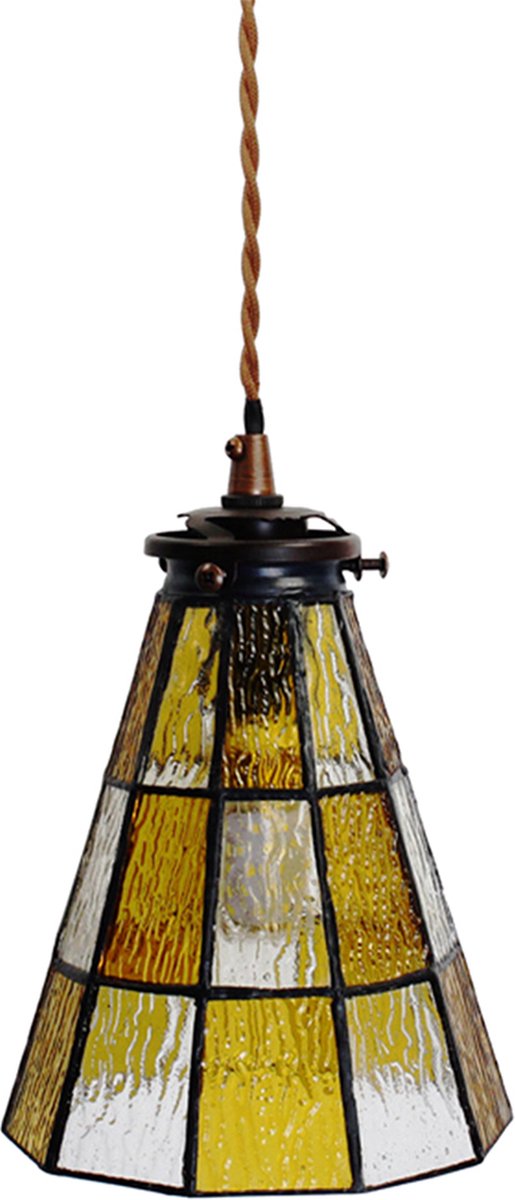 Clayre & Eef Gele Hanglamp Tiffany Ø 15*115 Cm E14/max 1*40w 5ll-6199 - Bruin