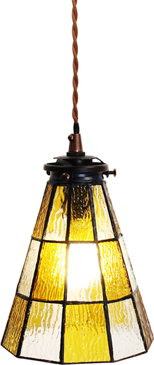 Clayre & Eef Gele Hanglamp Tiffany Ø 15*115 Cm E14/max 1*40w 5ll-6199 - Bruin