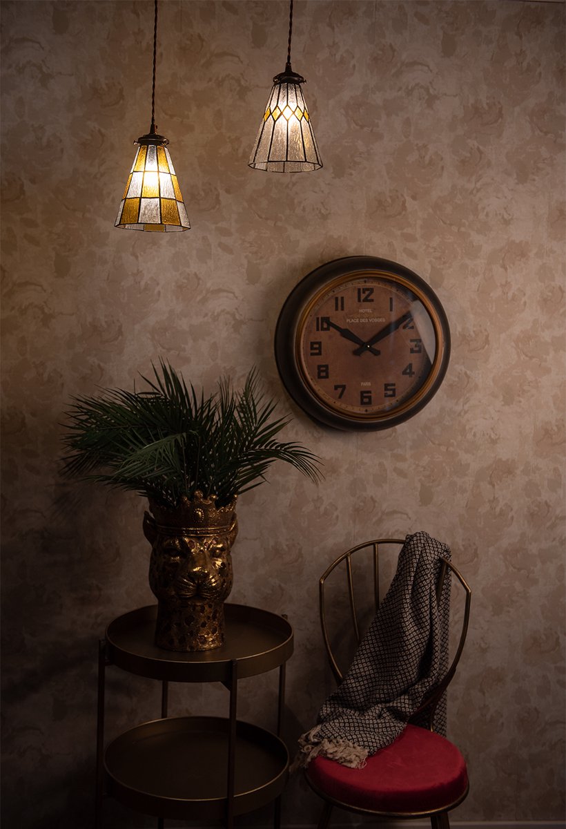 Clayre & Eef Gele Hanglamp Tiffany Ø 15*115 Cm E14/max 1*40w 5ll-6199 - Bruin