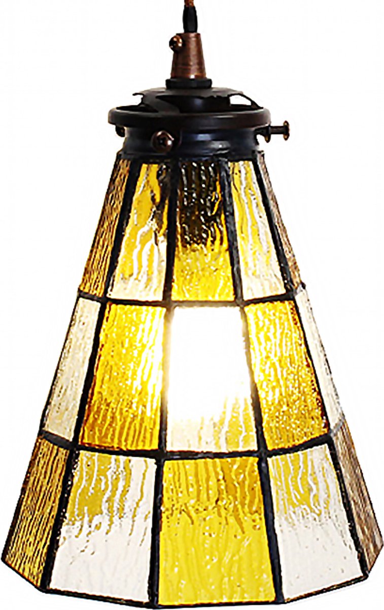 Clayre & Eef Gele Hanglamp Tiffany Ø 15*115 Cm E14/max 1*40w 5ll-6199 - Bruin