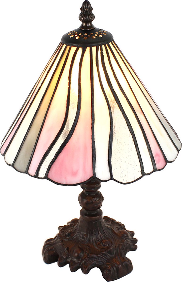 Clayre & Eef Tafellamp Tiffany Ø 20*34 Cm E14/max 1*25w 5ll-6193 - Roze