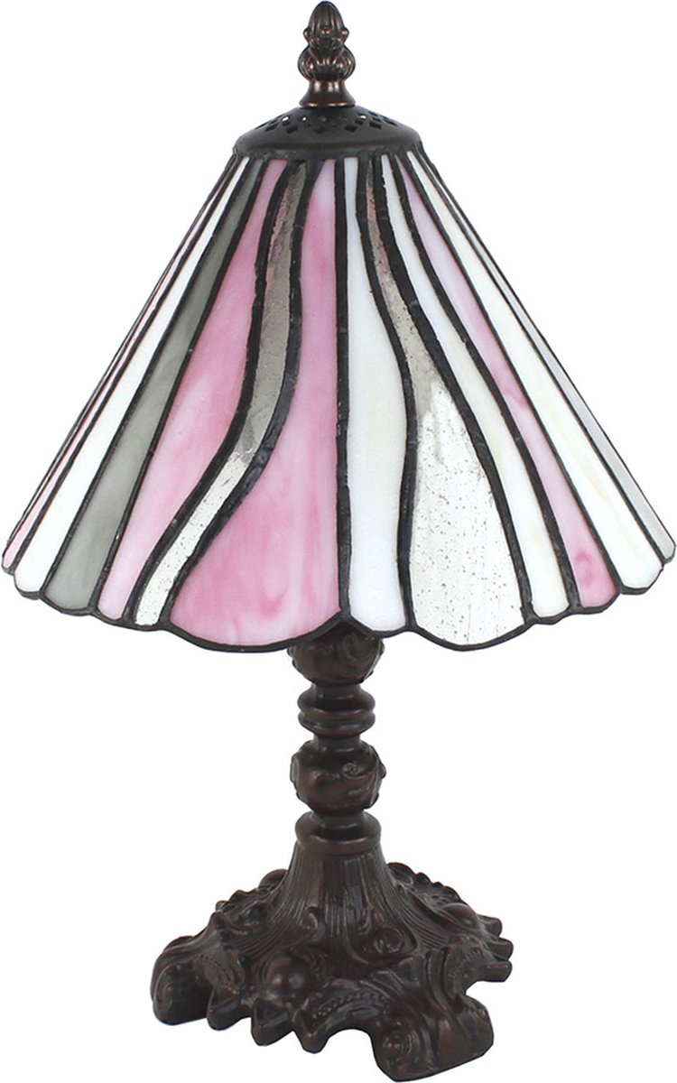 Clayre & Eef Tafellamp Tiffany Ø 20*34 Cm E14/max 1*25w 5ll-6193 - Roze