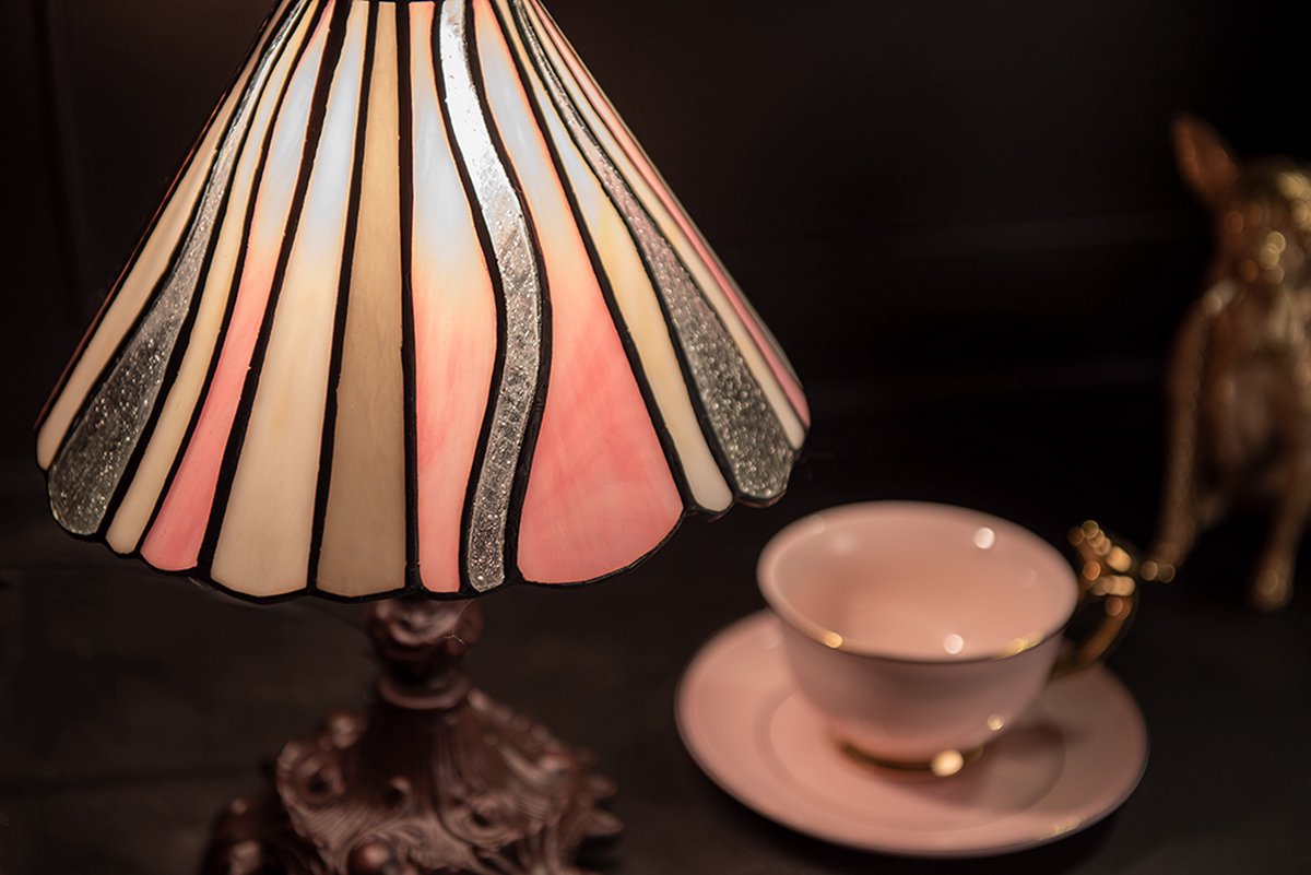 Clayre & Eef Tafellamp Tiffany Ø 20*34 Cm E14/max 1*25w 5ll-6193 - Roze