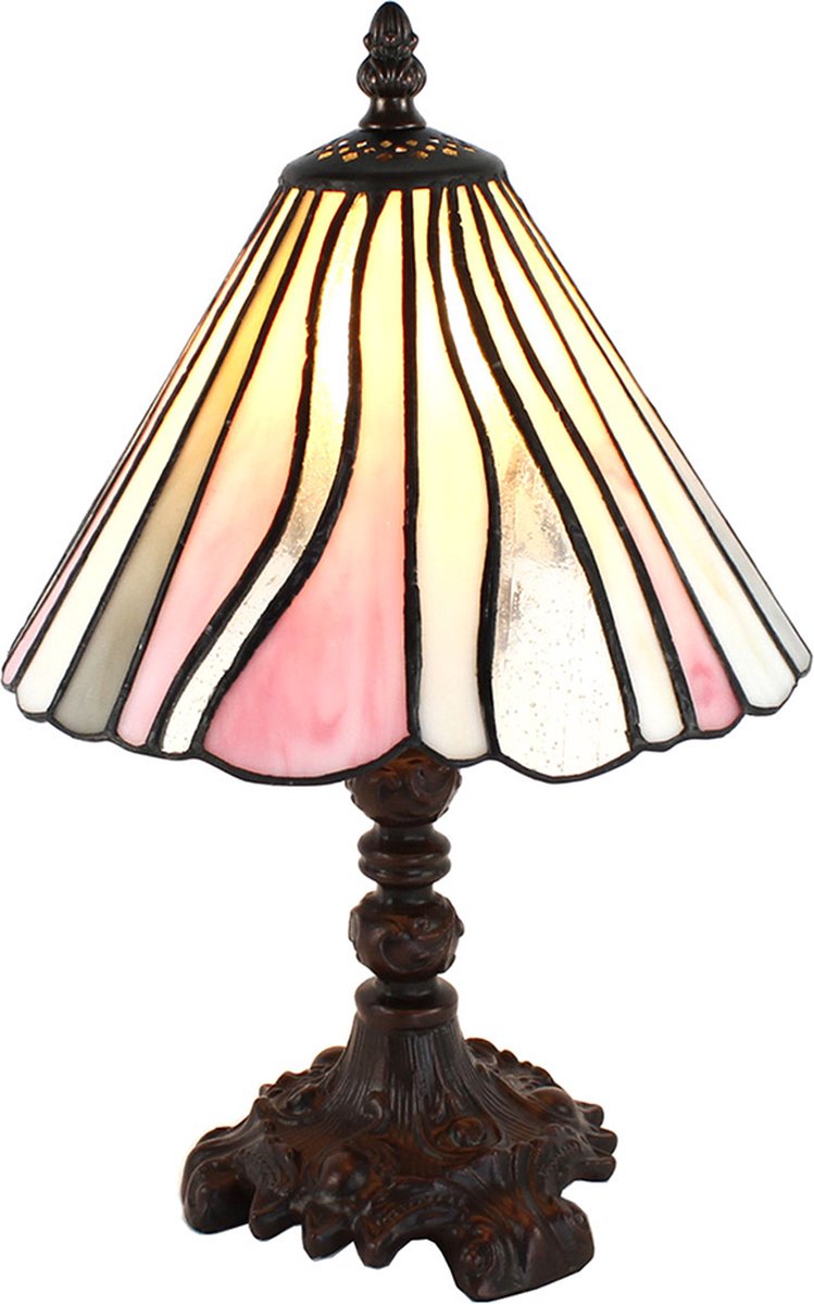 Clayre & Eef Tafellamp Tiffany Ø 20*34 Cm E14/max 1*25w 5ll-6193 - Roze
