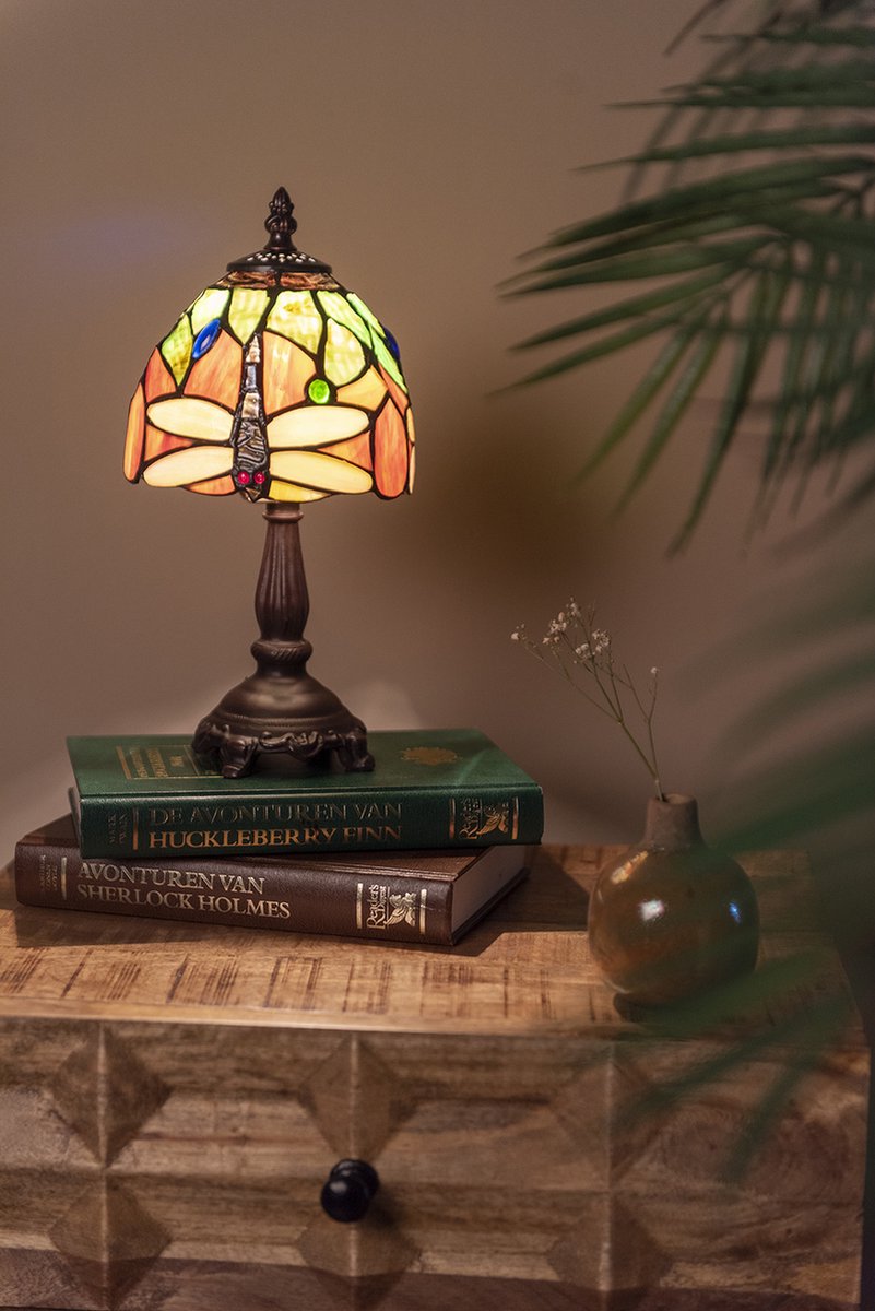 Clayre & Eef Tafellamp Tiffany Ø 15* 30 Cm E14/max 1*40w 5ll-6124 - Groen