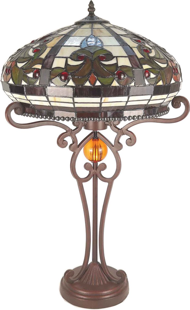 Clayre & Eef Tafellamp Tiffany Ø 42*72 Cm E27/max 2*60w 5ll-6142 - Beige