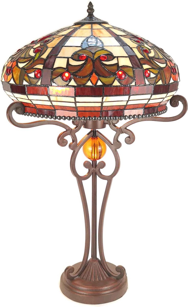 Clayre & Eef Tafellamp Tiffany Ø 42*72 Cm E27/max 2*60w 5ll-6142 - Beige