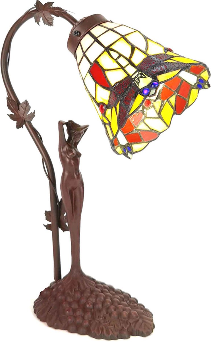 Clayre & Eef Tafellamp Tiffany 14*13*37 Cm E14/max 1*40w 5ll-6132 - Geel