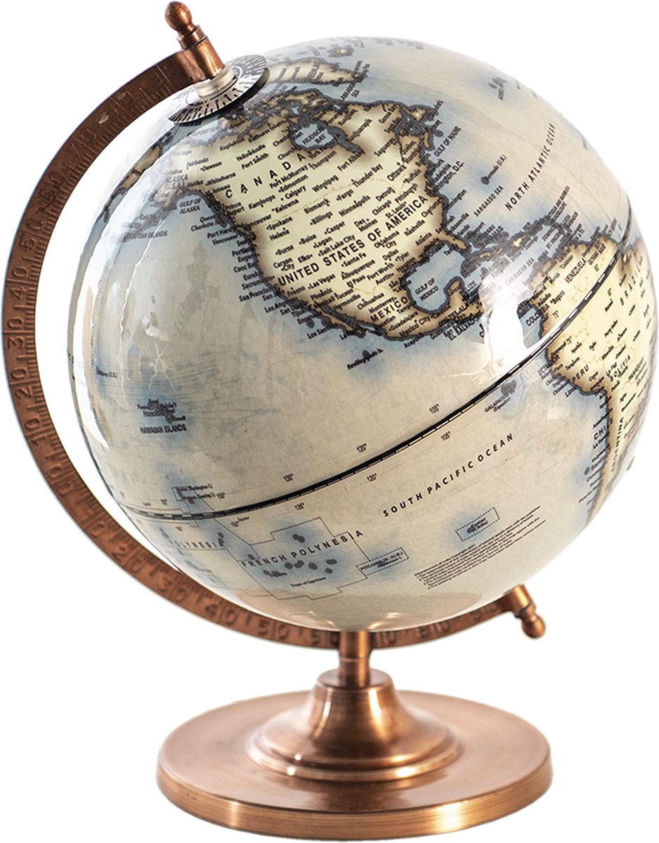 Clayre & Eef Wereldbol Decoratie 22*22*33 Cm Hout, Ijzer Globe Aardbol Globe Aardbol - Blauw