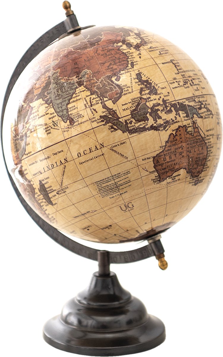 Clayre & Eef Wereldbol Decoratie 22*22*33 Cm Hout, Ijzer Globe Aardbol Globe Aardbol - Beige