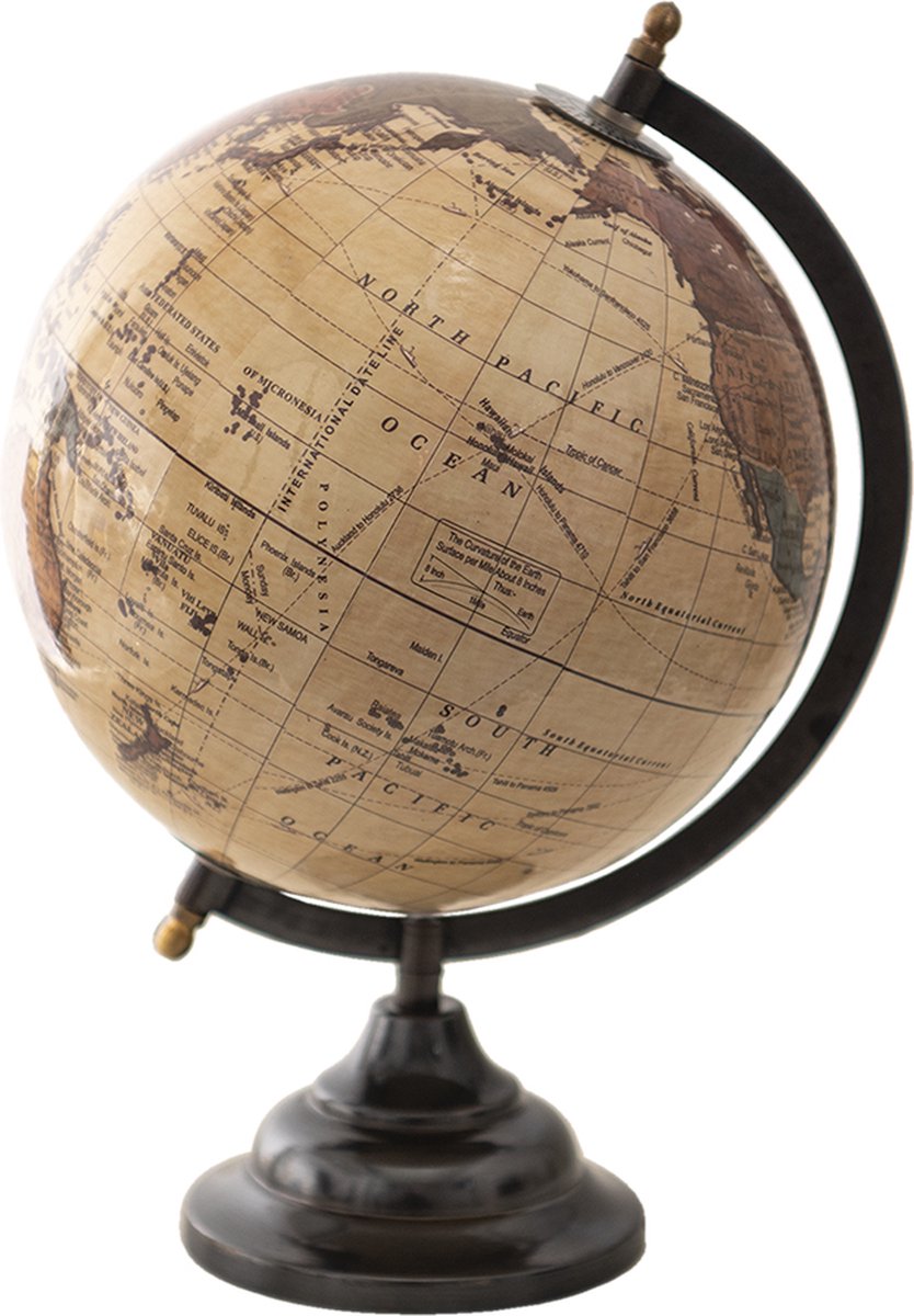 Clayre & Eef Wereldbol Decoratie 22*22*33 Cm Hout, Ijzer Globe Aardbol Globe Aardbol - Beige