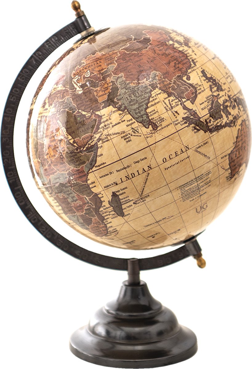 Clayre & Eef Wereldbol Decoratie 22*22*33 Cm Hout, Ijzer Globe Aardbol Globe Aardbol - Bruin
