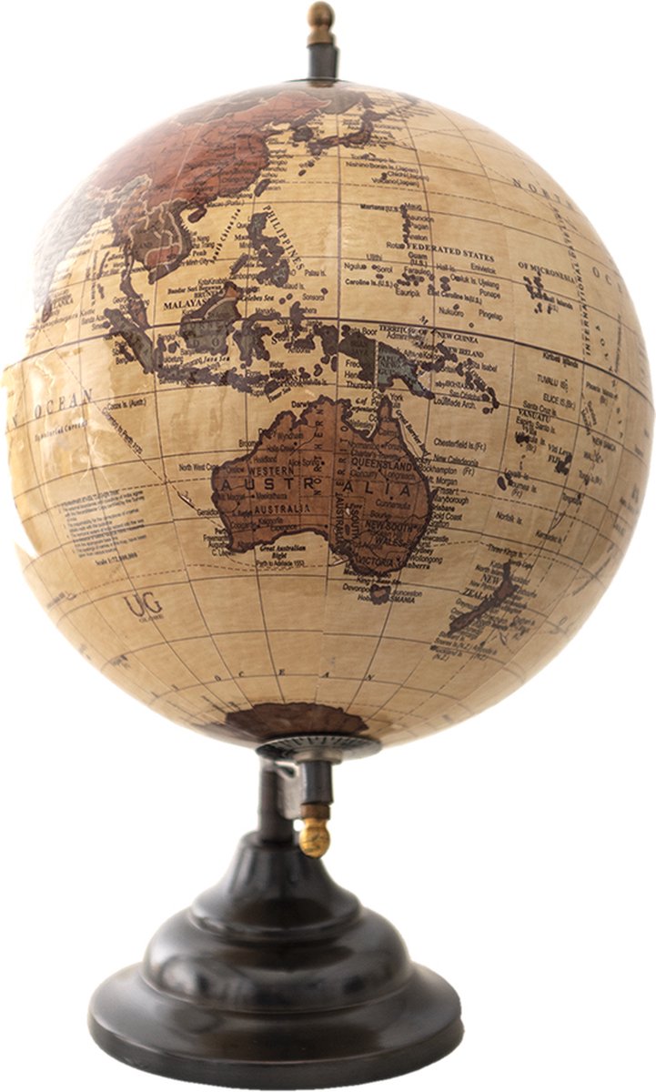 Clayre & Eef Wereldbol Decoratie 22*22*33 Cm Hout, Ijzer Globe Aardbol Globe Aardbol - Beige