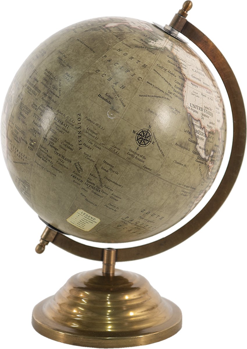 Clayre & Eef Wereldbol Decoratie 22*22*33 Cm, Bruin, Beige Hout, Ijzer De Wereld Globe Aardbol Globe - Groen