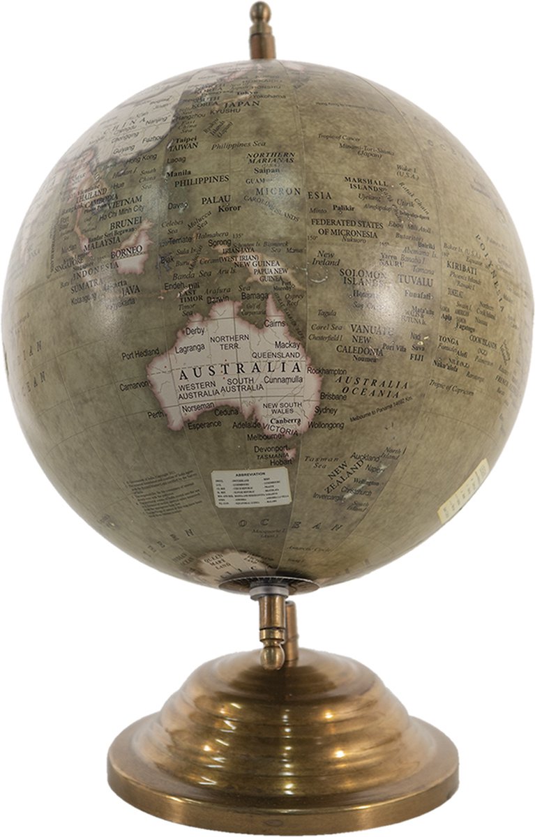 Clayre & Eef Wereldbol Decoratie 22*22*33 Cm, Bruin, Beige Hout, Ijzer De Wereld Globe Aardbol Globe - Groen