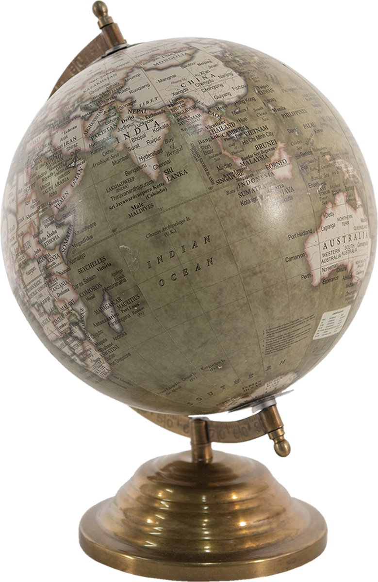 Clayre & Eef Wereldbol Decoratie 22*22*33 Cm, Bruin, Beige Hout, Ijzer De Wereld Globe Aardbol Globe - Groen
