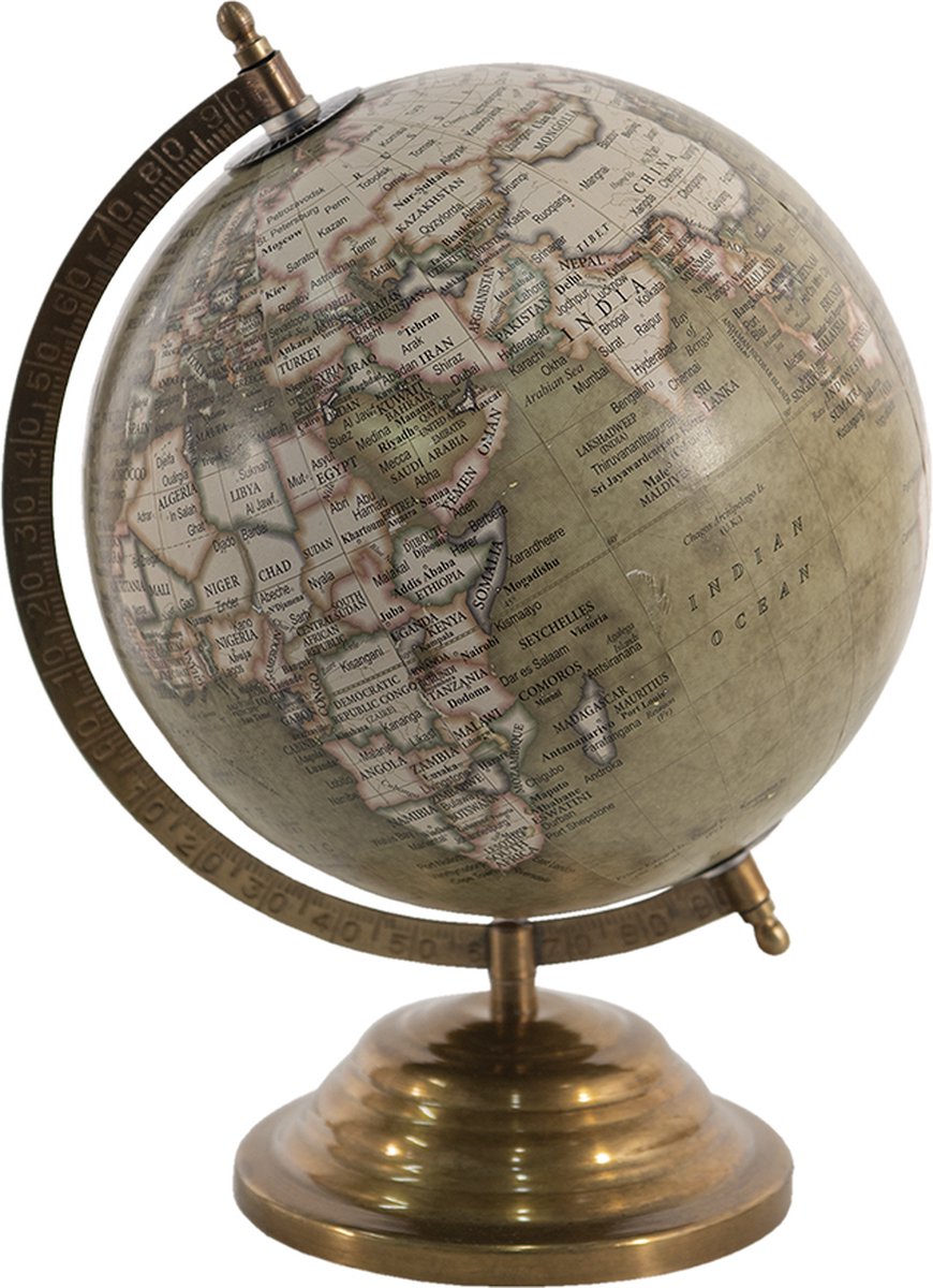 Clayre & Eef Wereldbol Decoratie 22*22*33 Cm, Bruin, Beige Hout, Ijzer De Wereld Globe Aardbol Globe - Groen