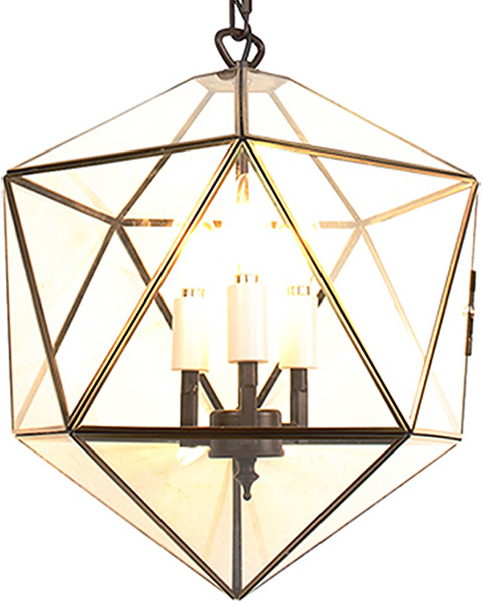 Clayre & Eef Lumilamp Hanglamp 30*30*160 Cm E14/max 3*40w Transparant Metaal, Glas Hanglamp Eettafel Hanglampen Eetkamer Transparant