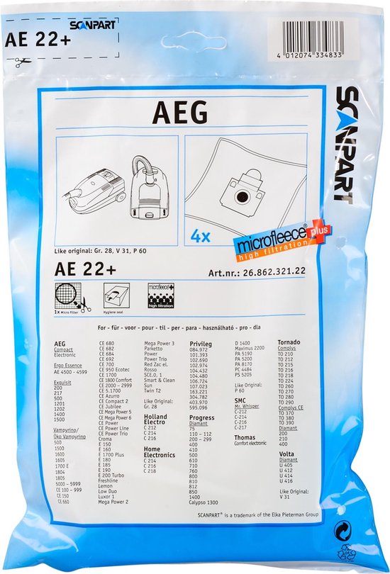 Scanpart Stofzuigerzakken Ae22+ 4 Stuks