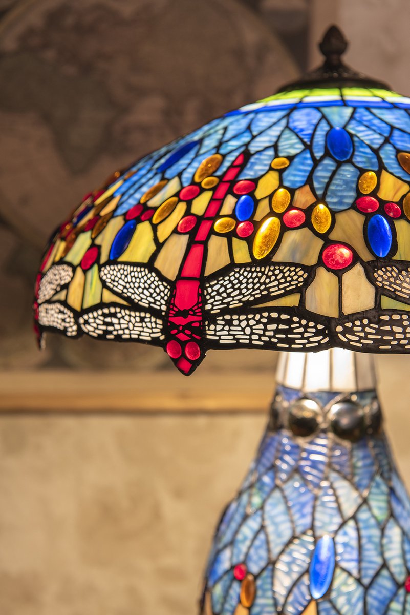 Clayre & Eef Tafellamp Tiffany Ø 46*63 Cm E27/max 2*40w E14/max 1*7w 5ll-6186 - Blauw