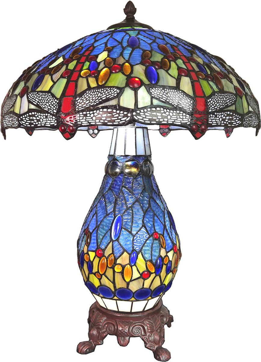 Clayre & Eef Tafellamp Tiffany Ø 46*63 Cm E27/max 2*40w E14/max 1*7w 5ll-6186 - Blauw