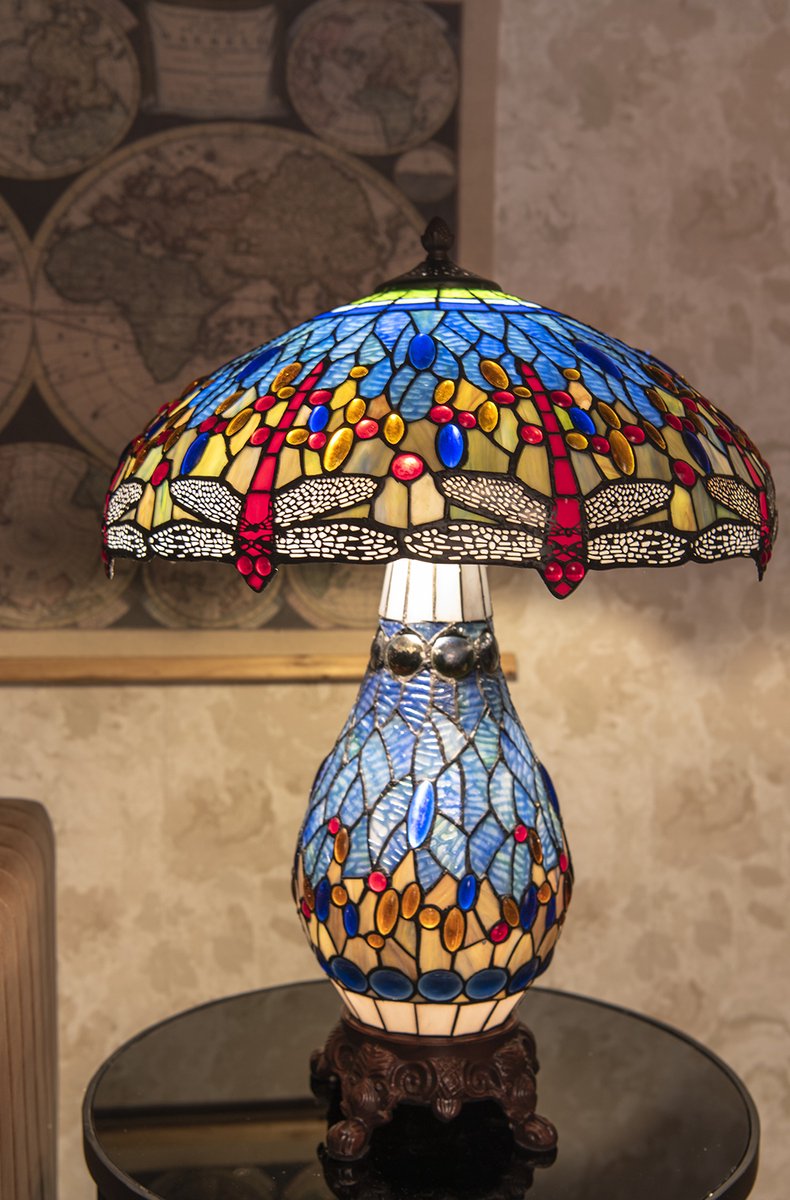 Clayre & Eef Tafellamp Tiffany Ø 46*63 Cm E27/max 2*40w E14/max 1*7w 5ll-6186 - Blauw