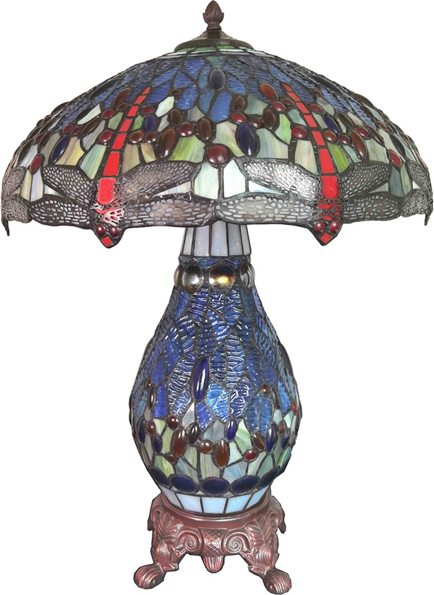 Clayre & Eef Tafellamp Tiffany Ø 46*63 Cm E27/max 2*40w E14/max 1*7w 5ll-6186 - Blauw