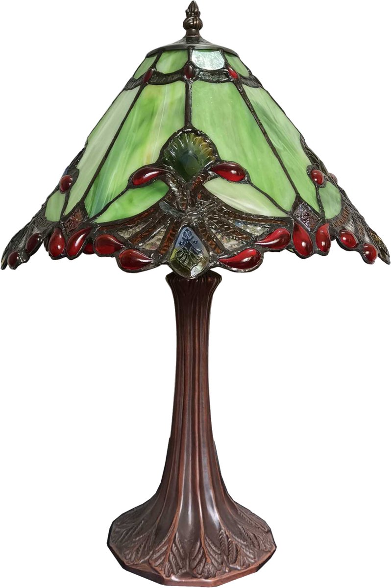 Clayre & Eef Tafellamp Tiffany Ø 31*43 Cm E27/max 1*40w 5ll-6183 - Groen