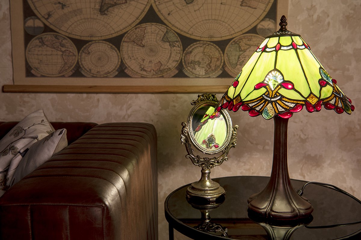 Clayre & Eef Tafellamp Tiffany Ø 31*43 Cm E27/max 1*40w 5ll-6183 - Groen