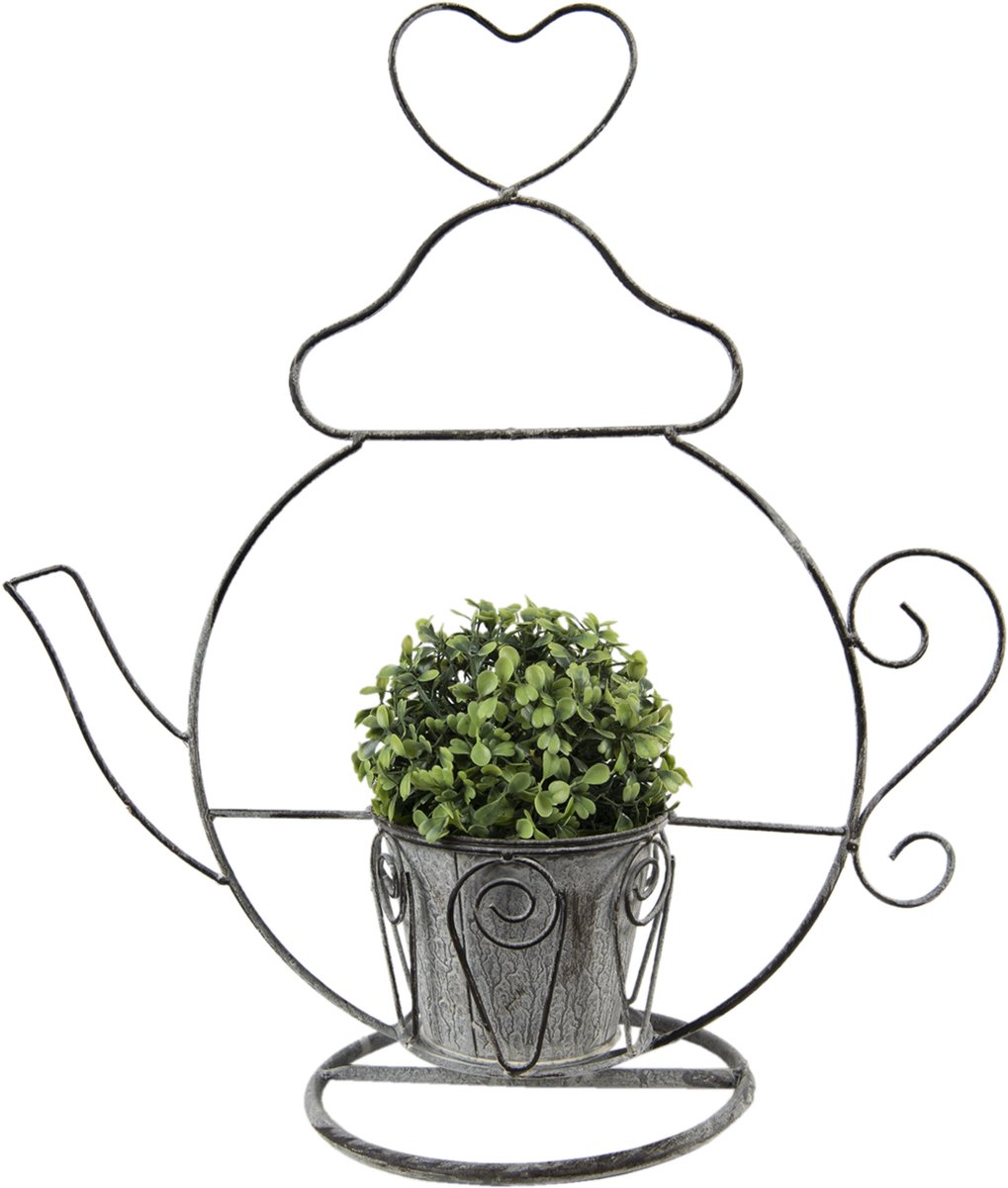 Clayre & Eef Planthouder Theepot 45*20*48 Cm Ijzer Decoratie - Grijs