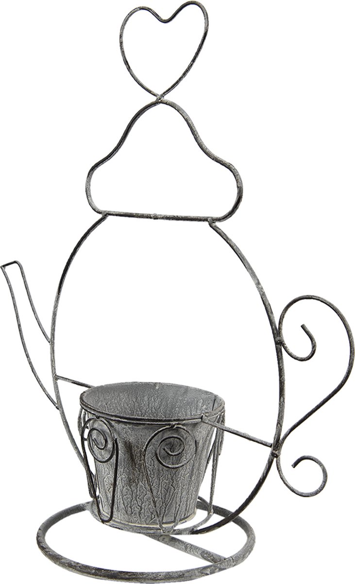 Clayre & Eef Planthouder Theepot 45*20*48 Cm Ijzer Decoratie - Grijs