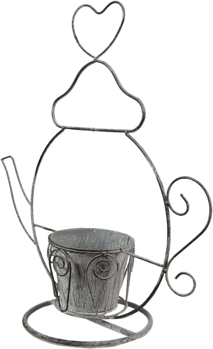 Clayre & Eef Planthouder Theepot 45*20*48 Cm Ijzer Decoratie - Grijs