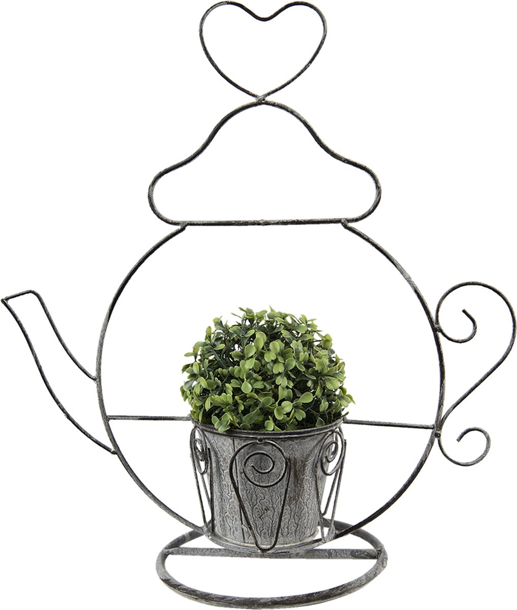Clayre & Eef Planthouder Theepot 45*20*48 Cm Ijzer Decoratie - Grijs