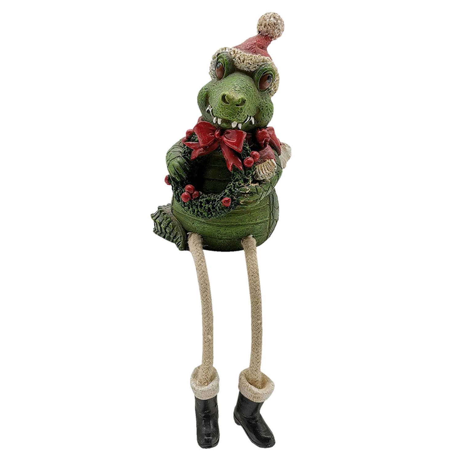 Clayre & Eef Kerstdecoratie Beeld Krokodil 7*7*12 Cm Polyresin - Groen