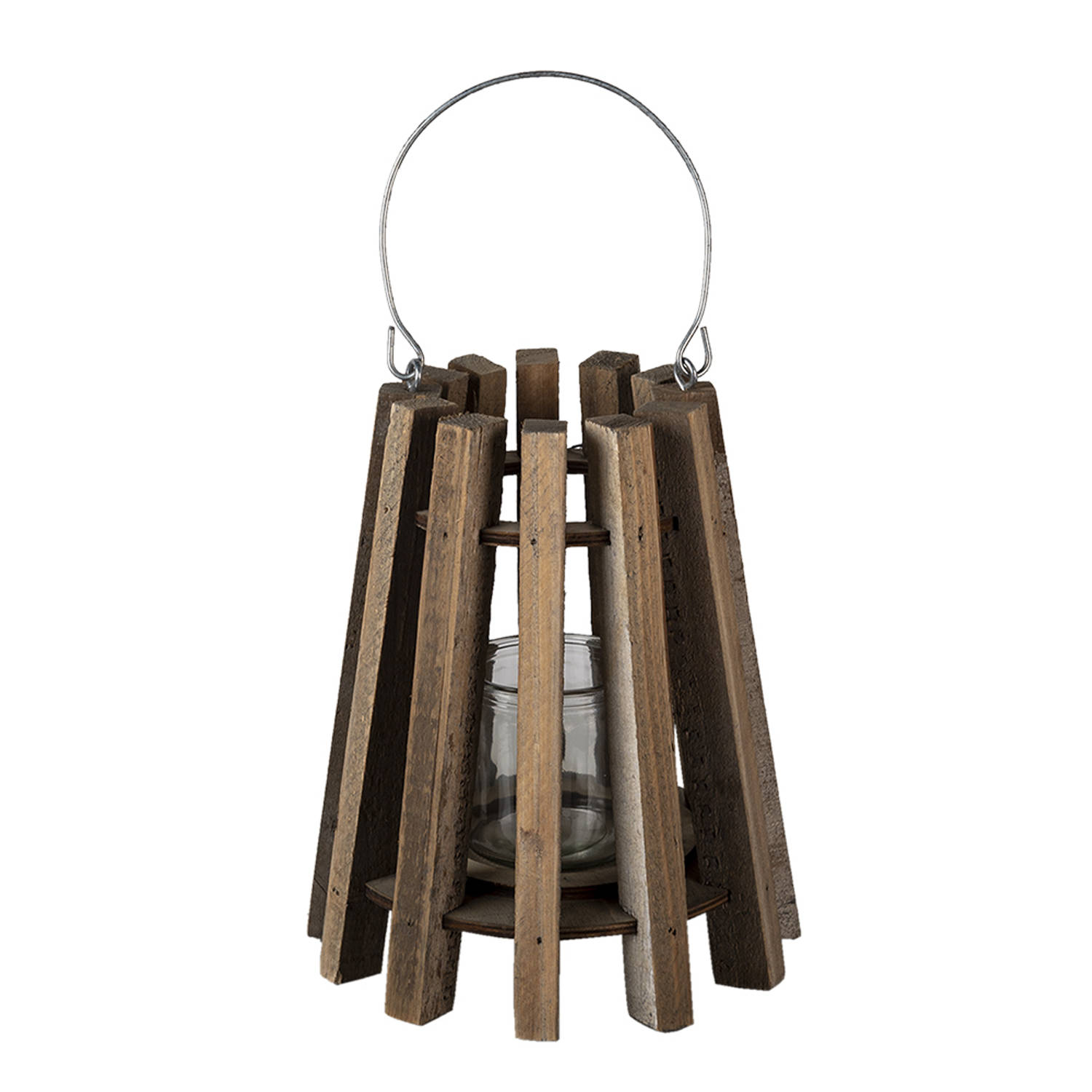 Clayre & Eef Windlicht Ø 21*25 Cm Hout Kaarsenhouder - Bruin