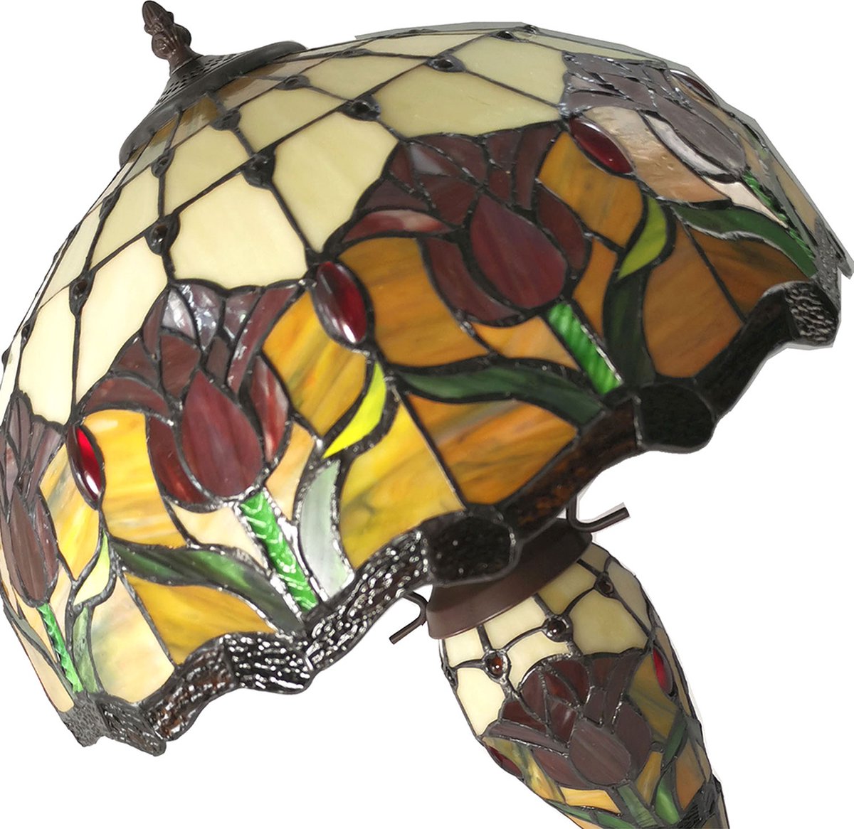 Clayre & Eef Lumilamp Tiffany Tafellamp Ø 41*57 Cm Meerkleurig Glas In Lood Tiffany - Geel