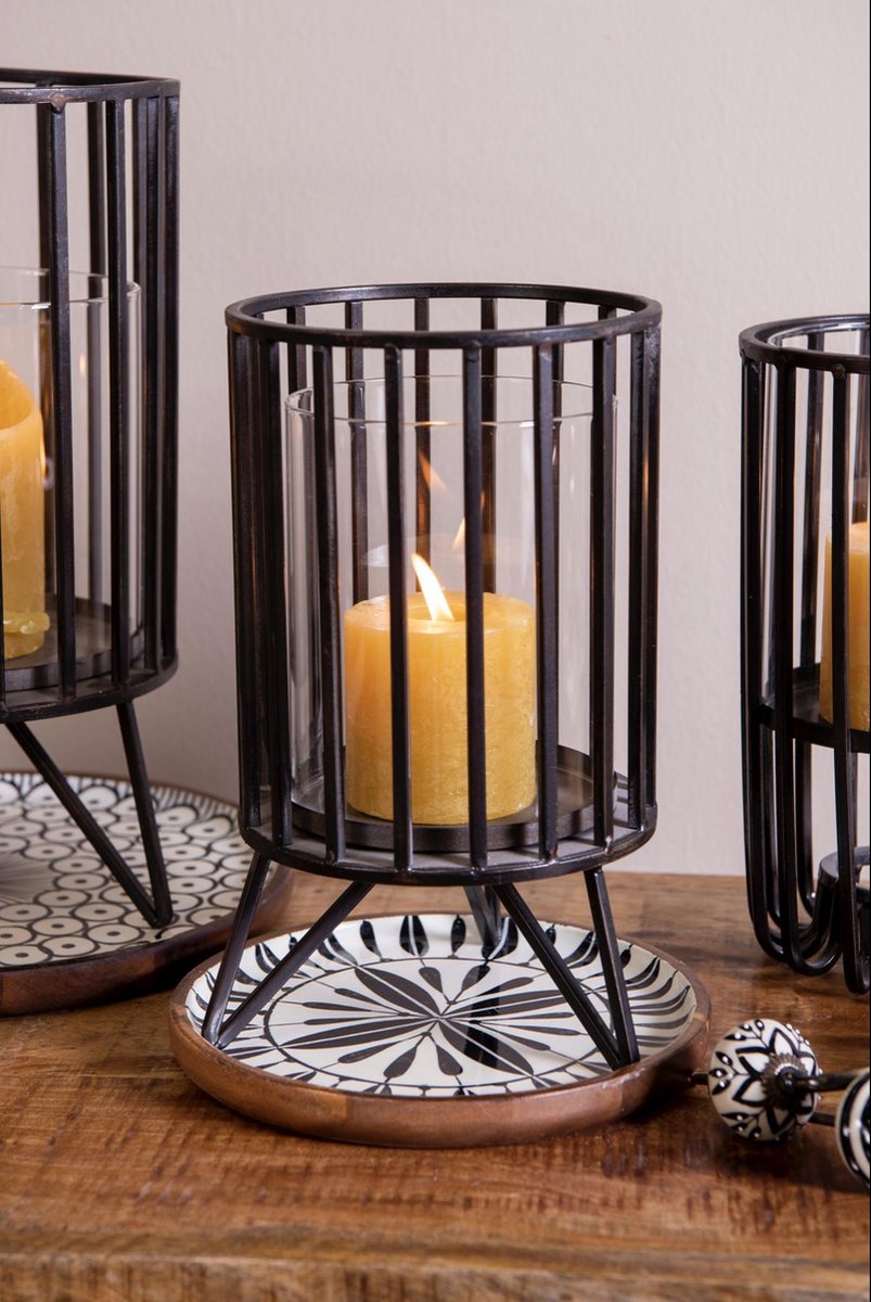 Clayre & Eef Windlicht Ø 14*25 Cm Metaal Kaarsenhouder - Zwart